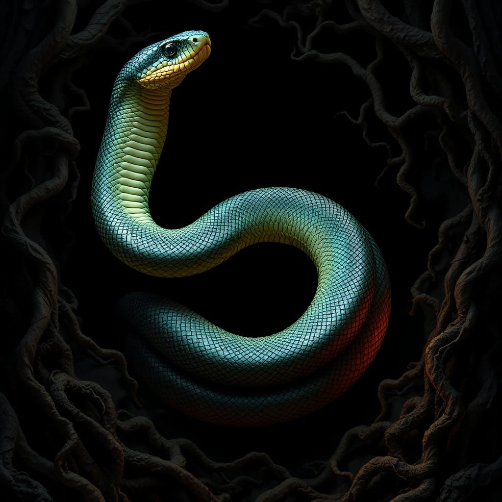 Majestic Kingsnake Coiled in a Mystical Realm