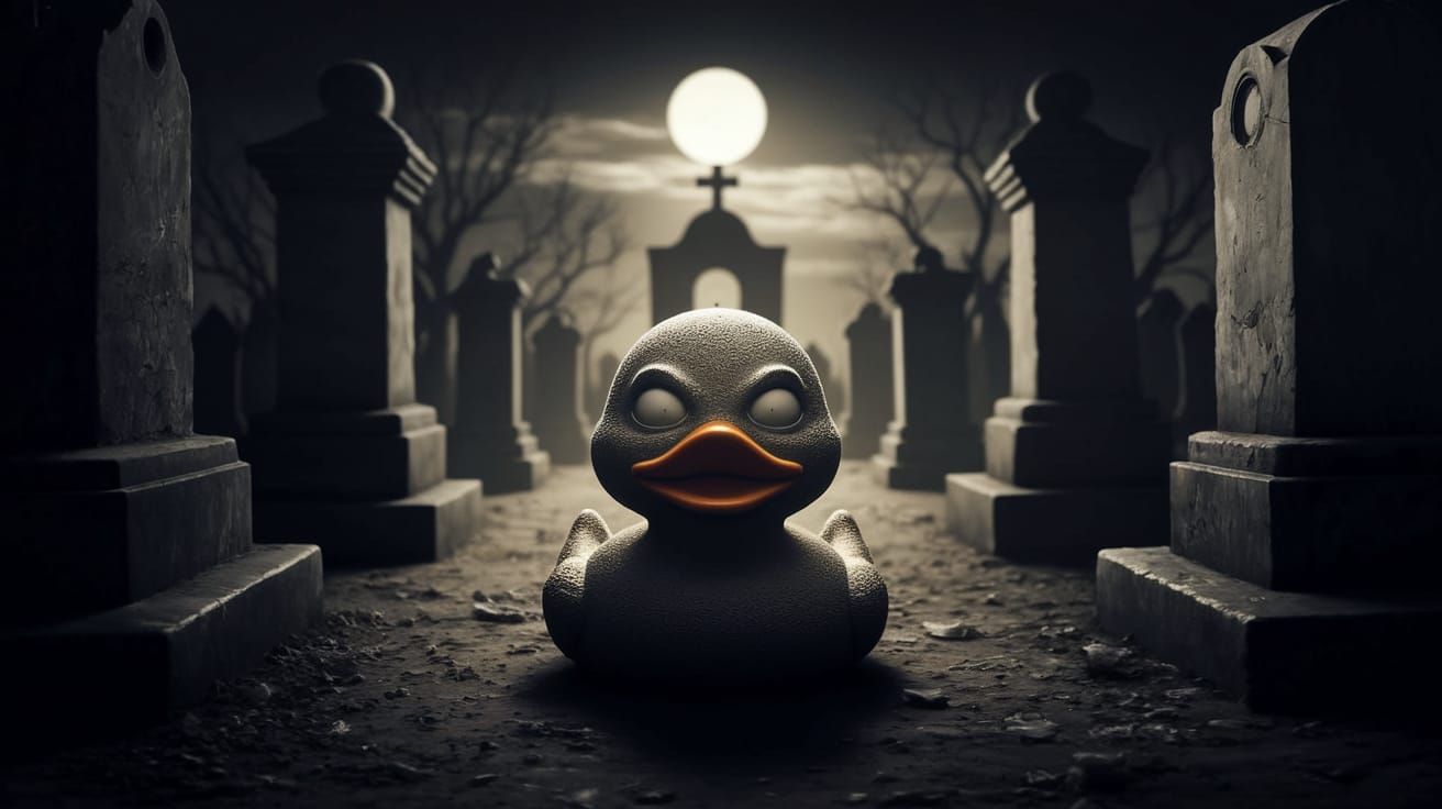 Eldritch Rubber Duck in Graveyard, Goyaesque Horror