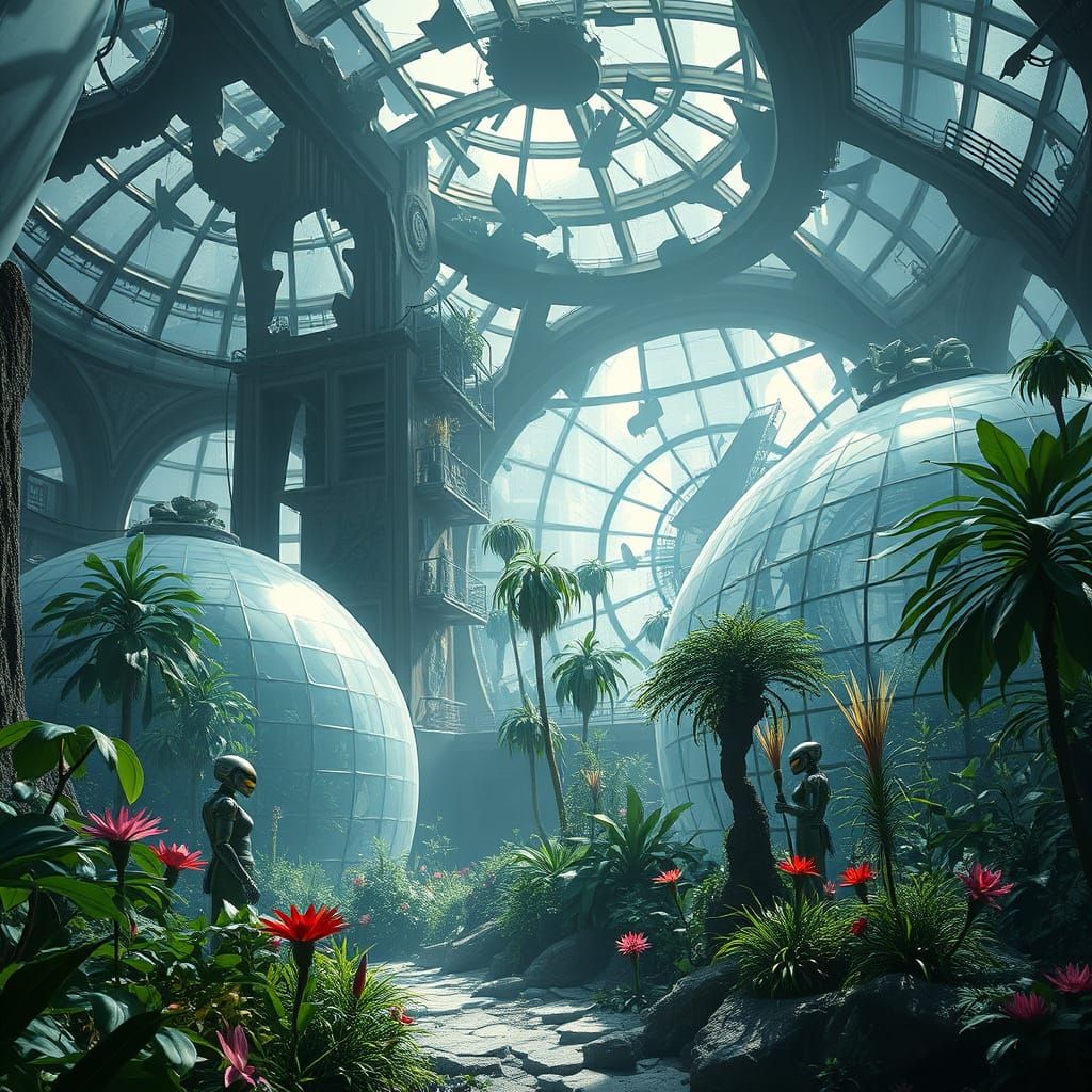Futuristic Botanical Oasis in Ruined Barcelona