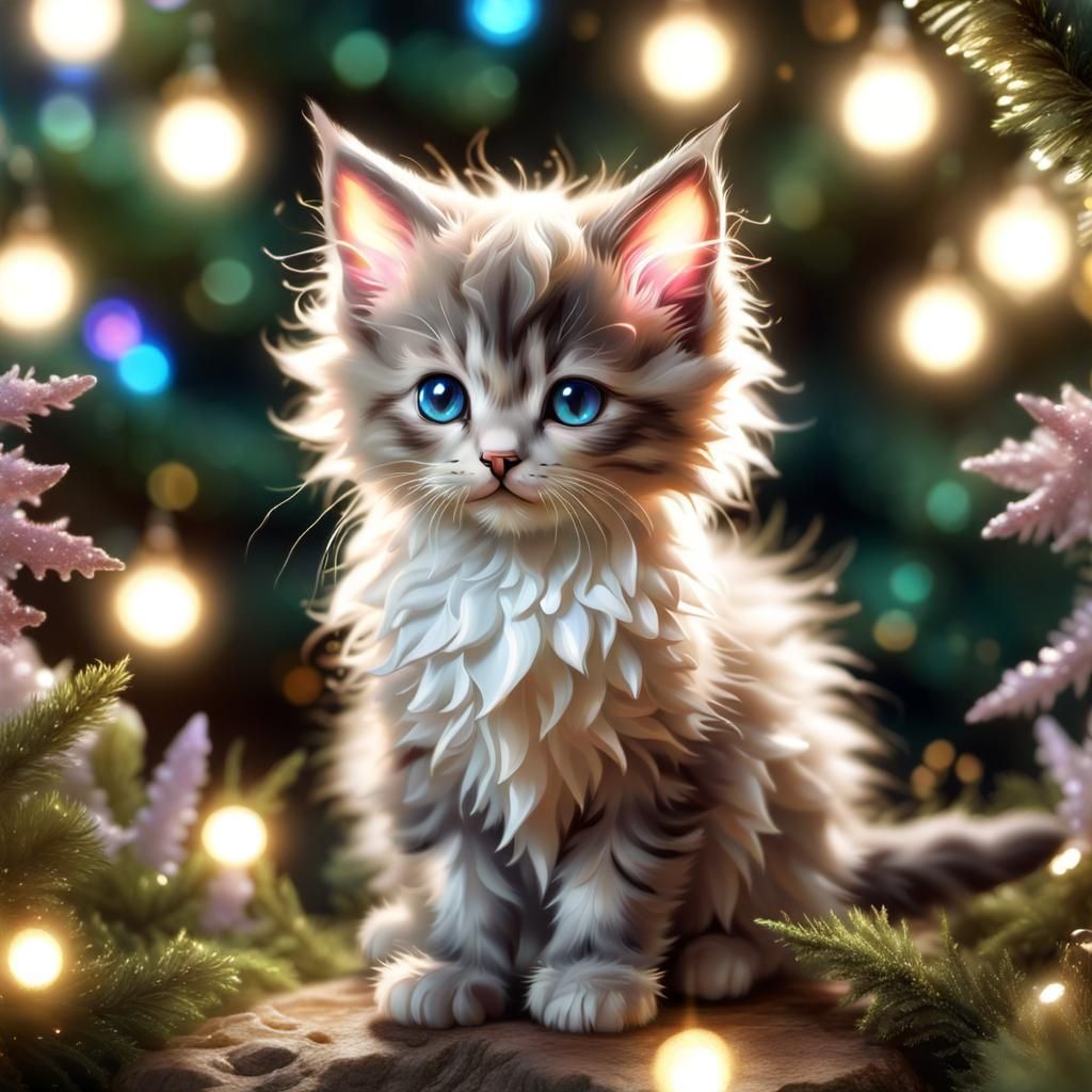 Dreamy Kitten with Fairy Wings in Fantasy Forest