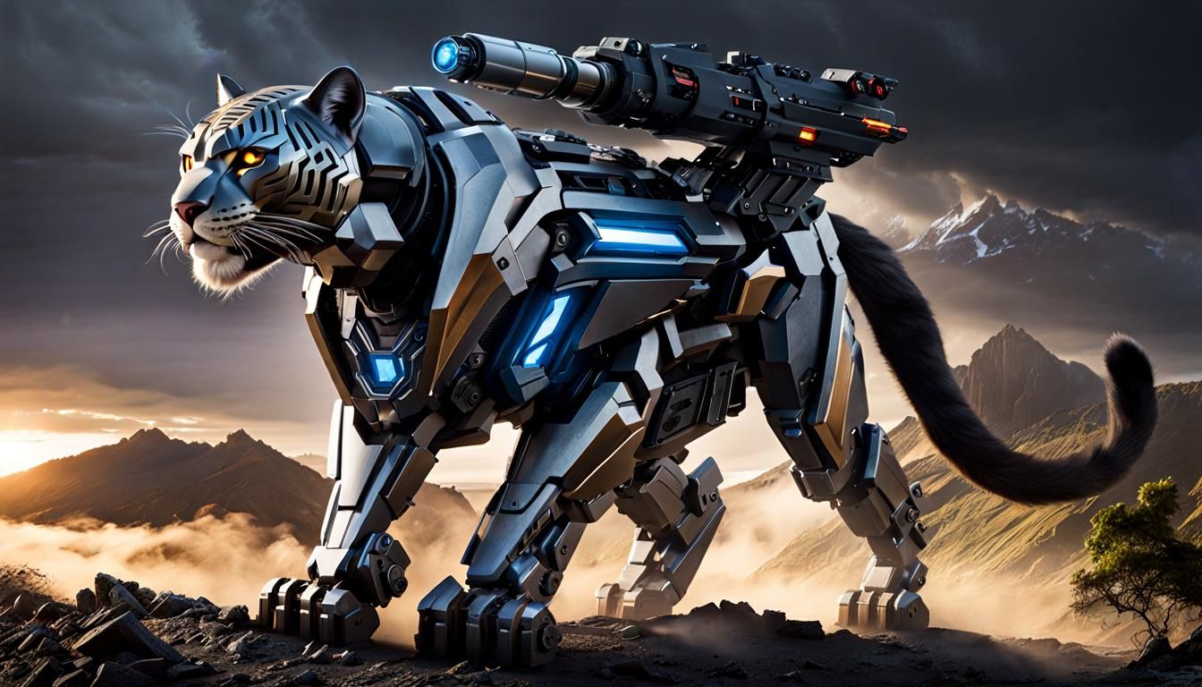 Cybernetic Panther Prowls Dark City Streets