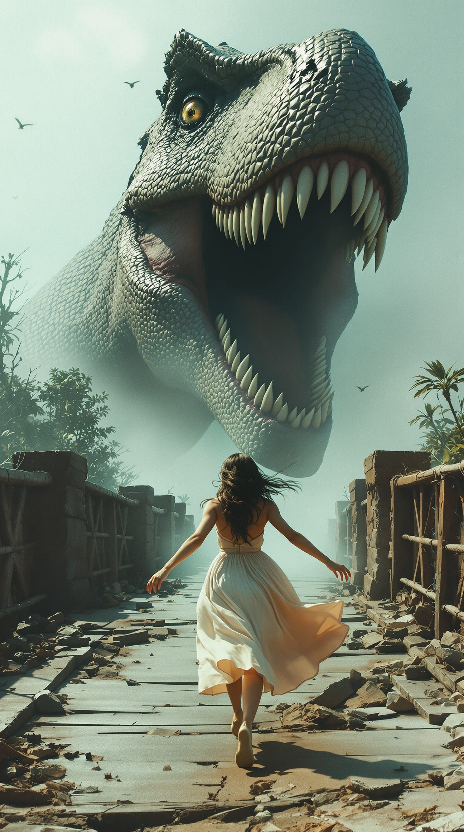 Dinosaur Emerges: Woman's Desperate Escape