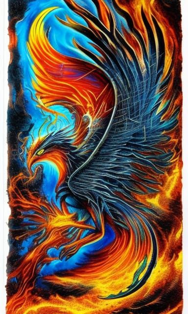 Fiery Phoenix Exploding in Dark Fantasy Art