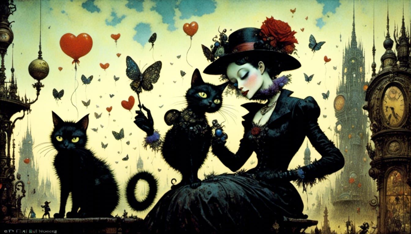 Anthro Cat Woman Kiss in 1920s Style