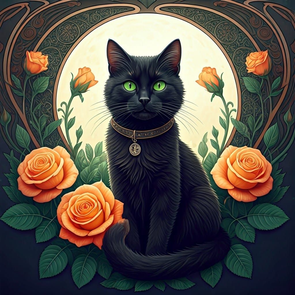 Ethereal Feline Goddess Amidst Vibrant Blooms