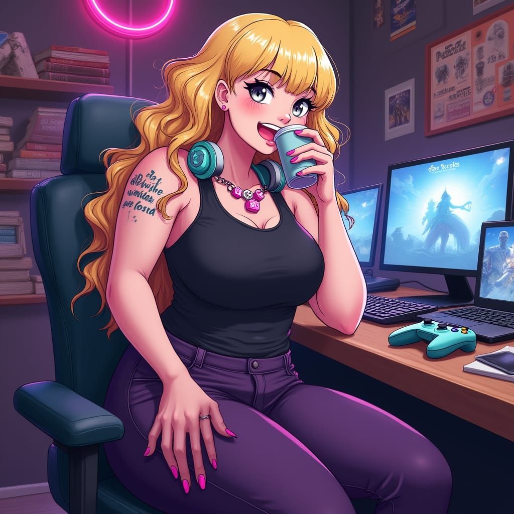 Chibi Anime Woman in Vibrant Colors and Delicate Lines