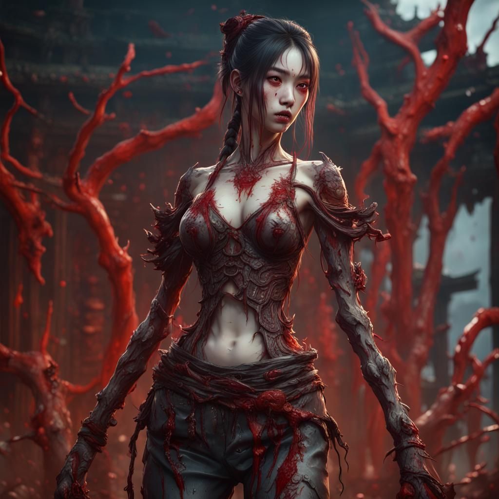 Bloody Korean Girl: Detailed Matte Painting