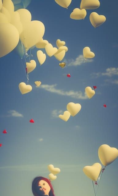 Red Haired Girl with Heart Balloons