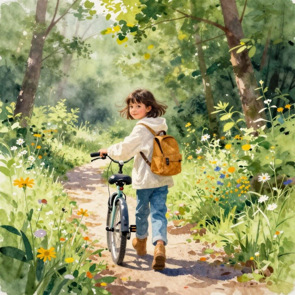 Summer Forest Path Watercolor Painting