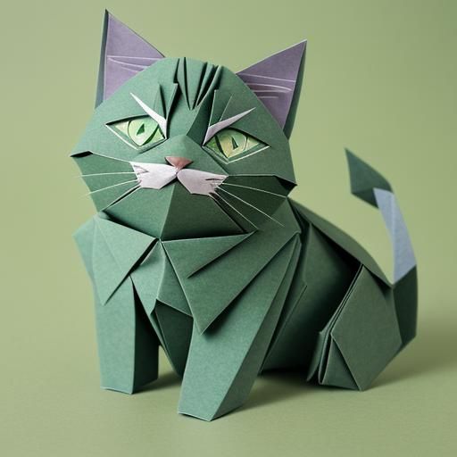 Green Cat in USA: Origami Papercraft Style