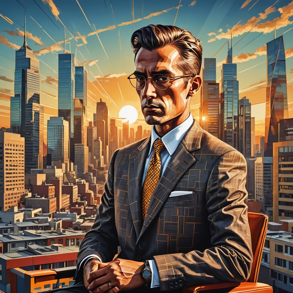 Vibrant Pop Art Portrait in Bauhaus Style