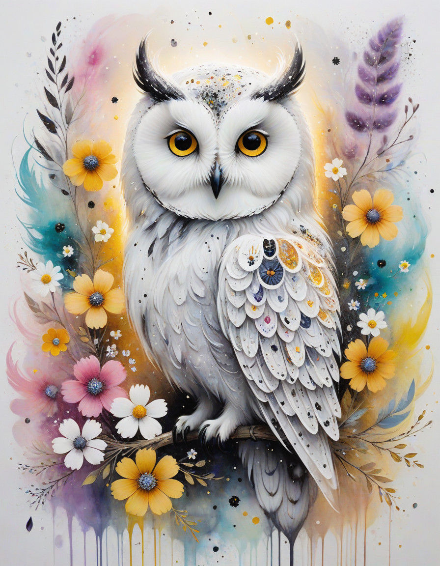Ethereal Wise Owl in Vibrant Summer Bloom
