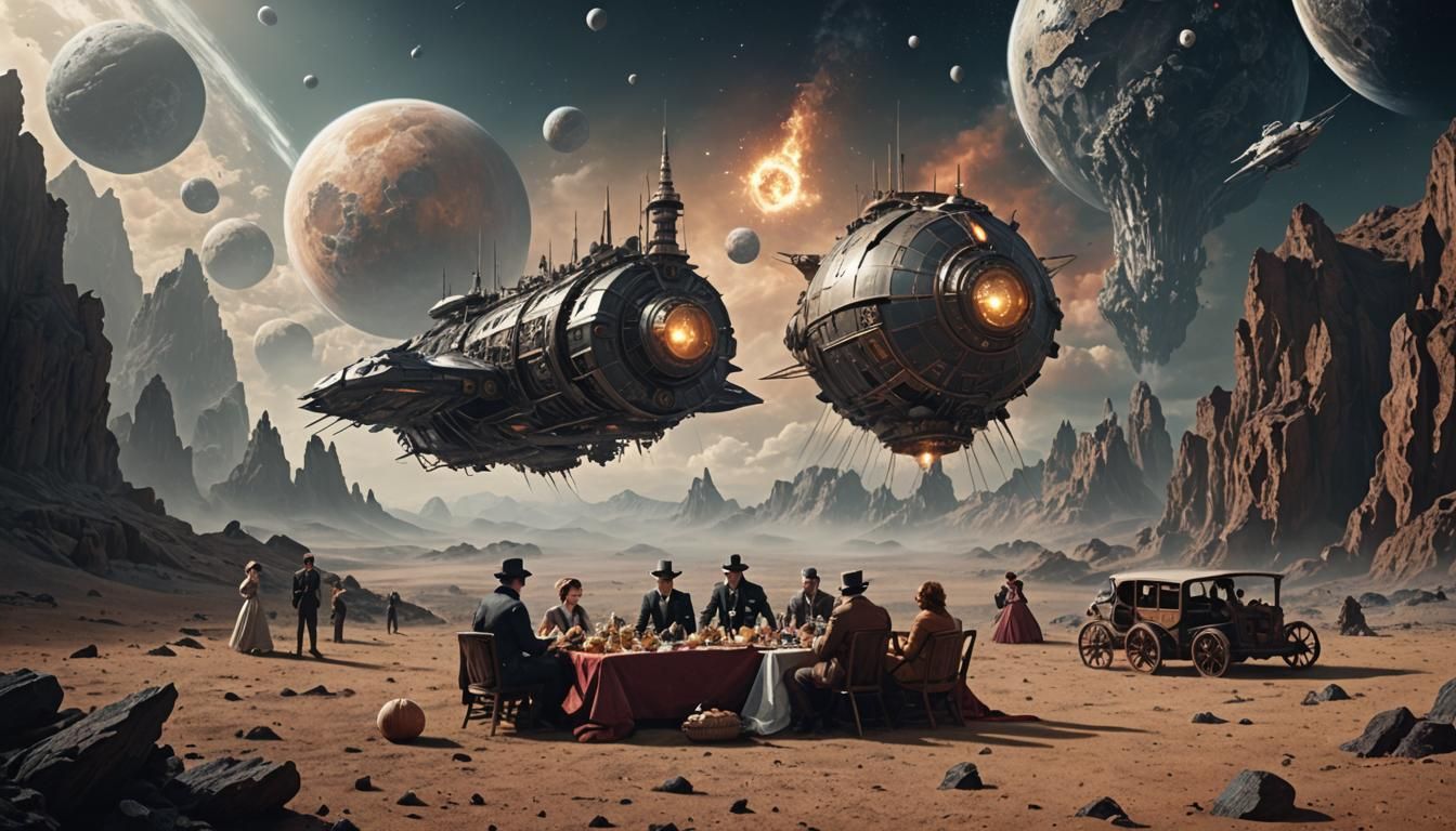 Victorian Picnic on Asteroid in Space Age Style
