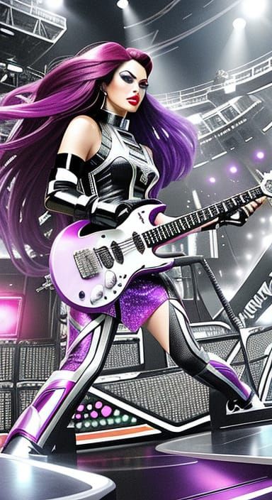 Glamorous Atlantean Woman Plays Guitar in Graphic Novel Styl...