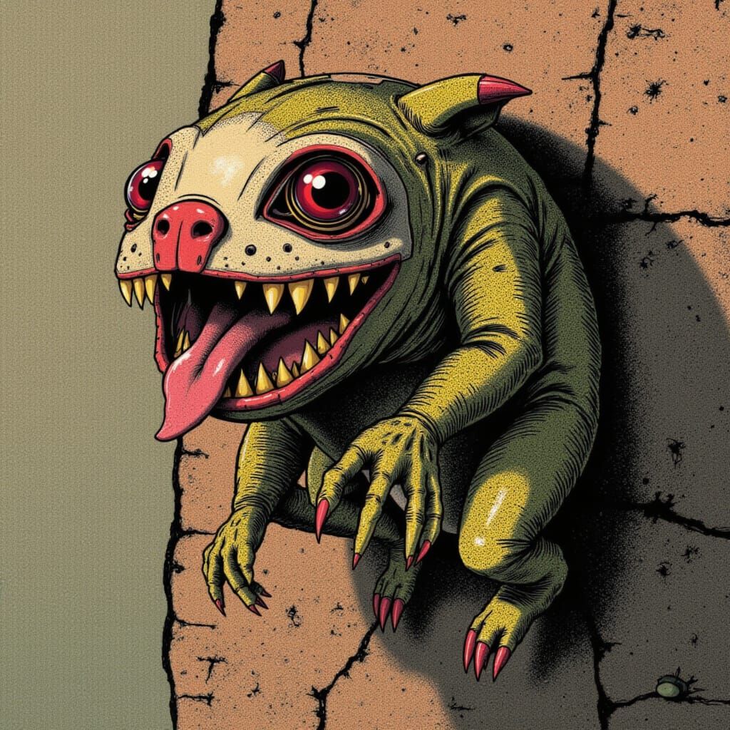 A Retro Alien Pet is carved into the side of a cliff face.