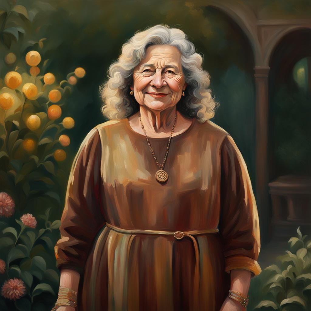 Portrait of Woman in Garden as Oil Painting
