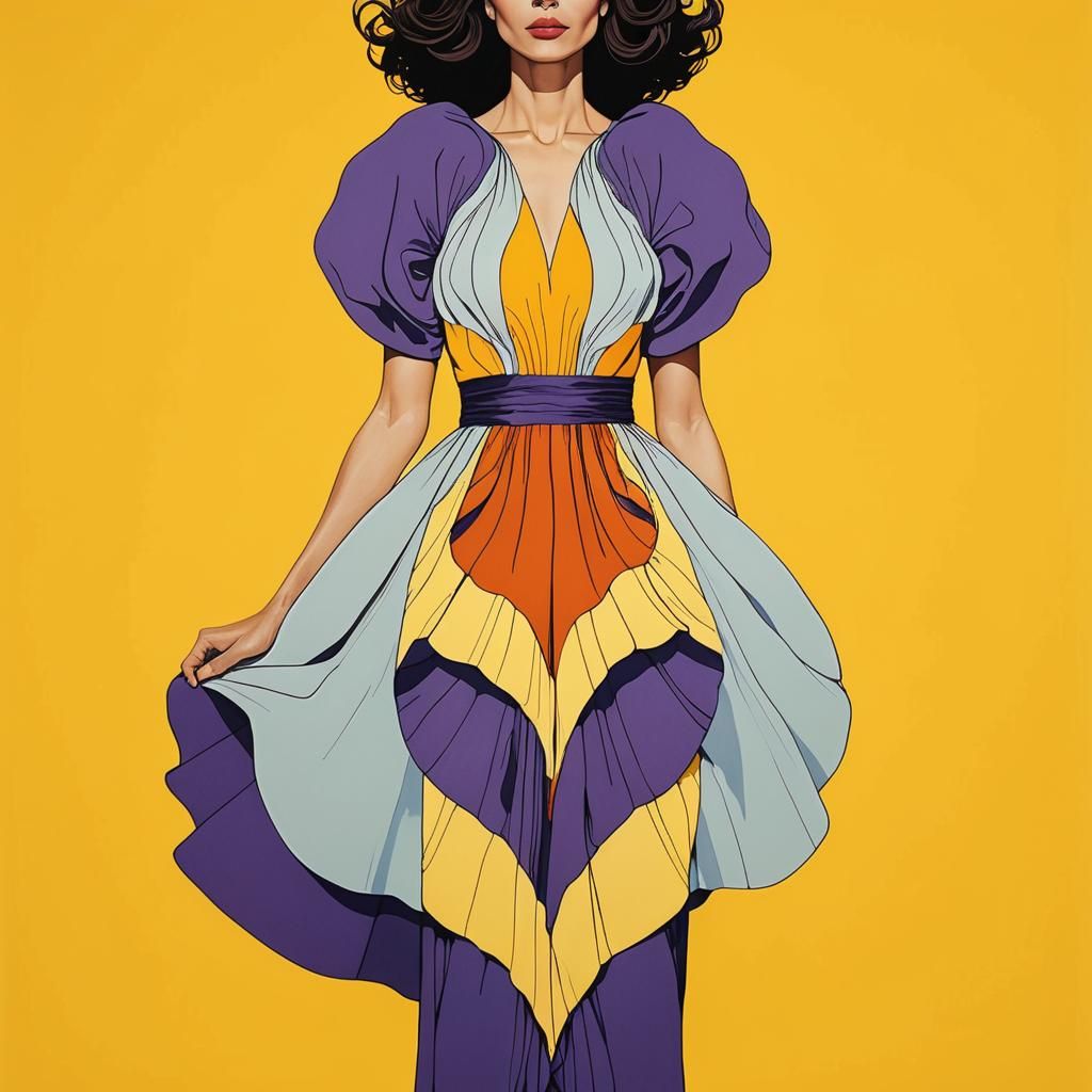 Woman in Iris Dress: Art Nouveau Photorealistic Image