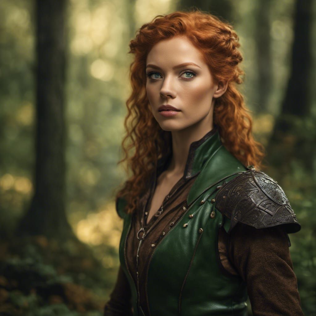 Medieval Ginger Woman in Forest Matte Painting