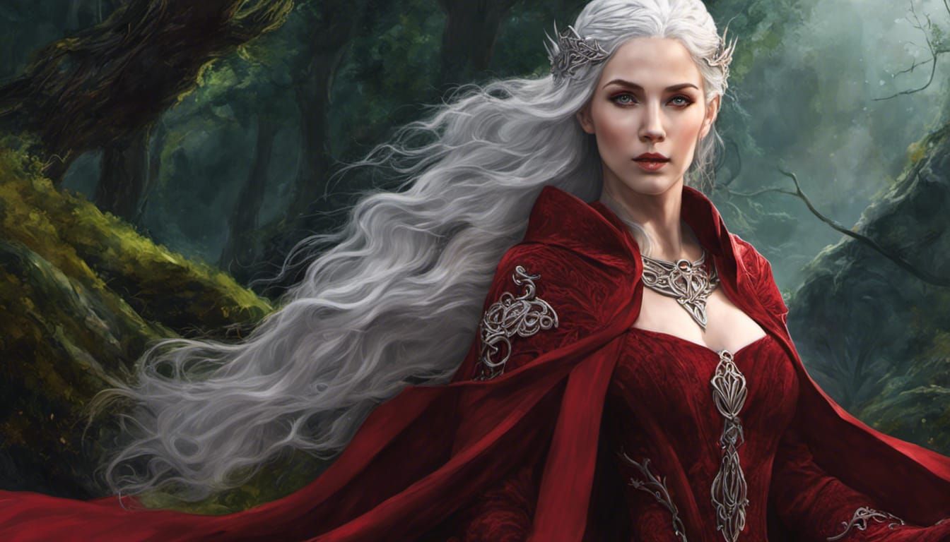 Elven Priestess in Crimson Robes