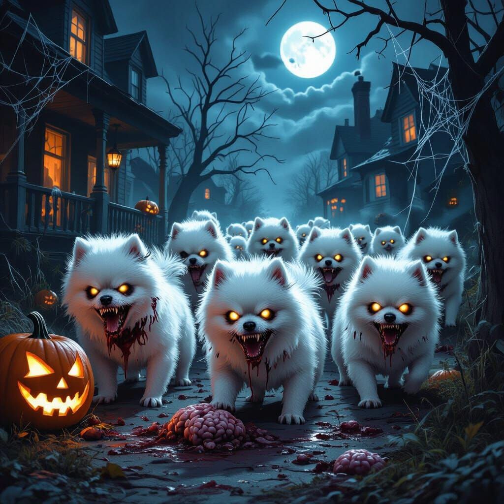 Mutated Pomeranian Zombies on Spooky Halloween Night