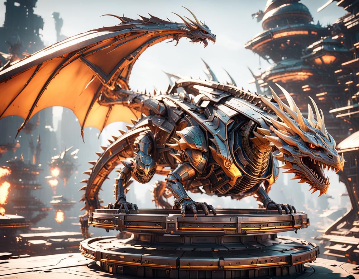 Futuristic Dragon Platform with Intricate Mech Details