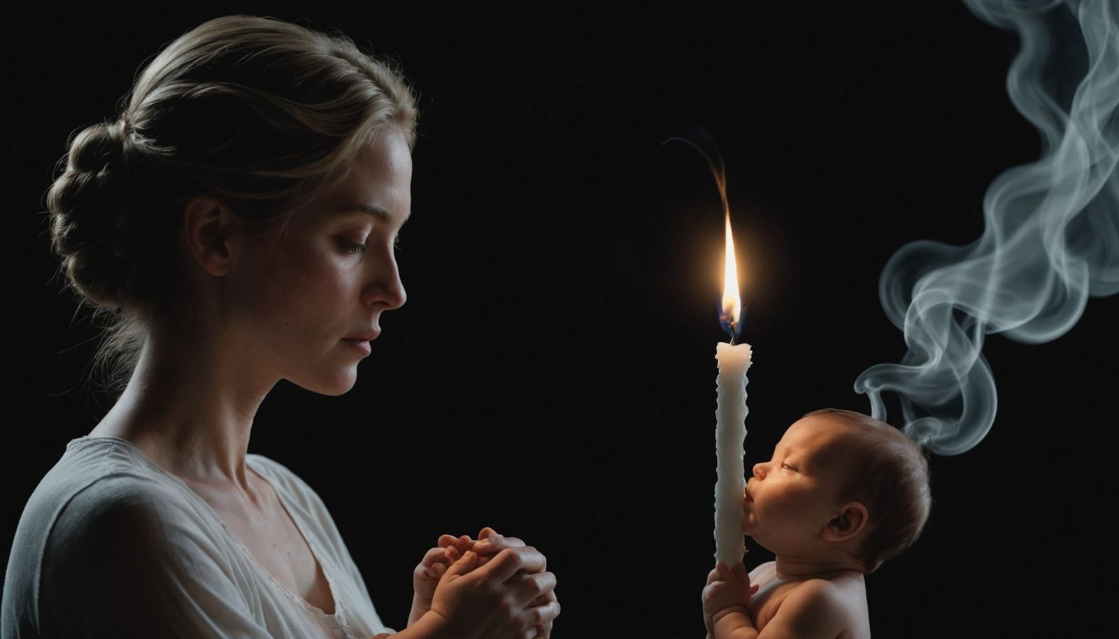 Photorealistic Candle Flame Transforms into Mother and Child