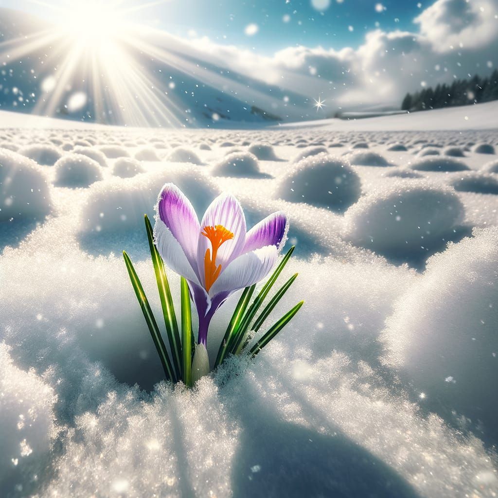 Vibrant Crocus Blooms Through Sparkling Snow