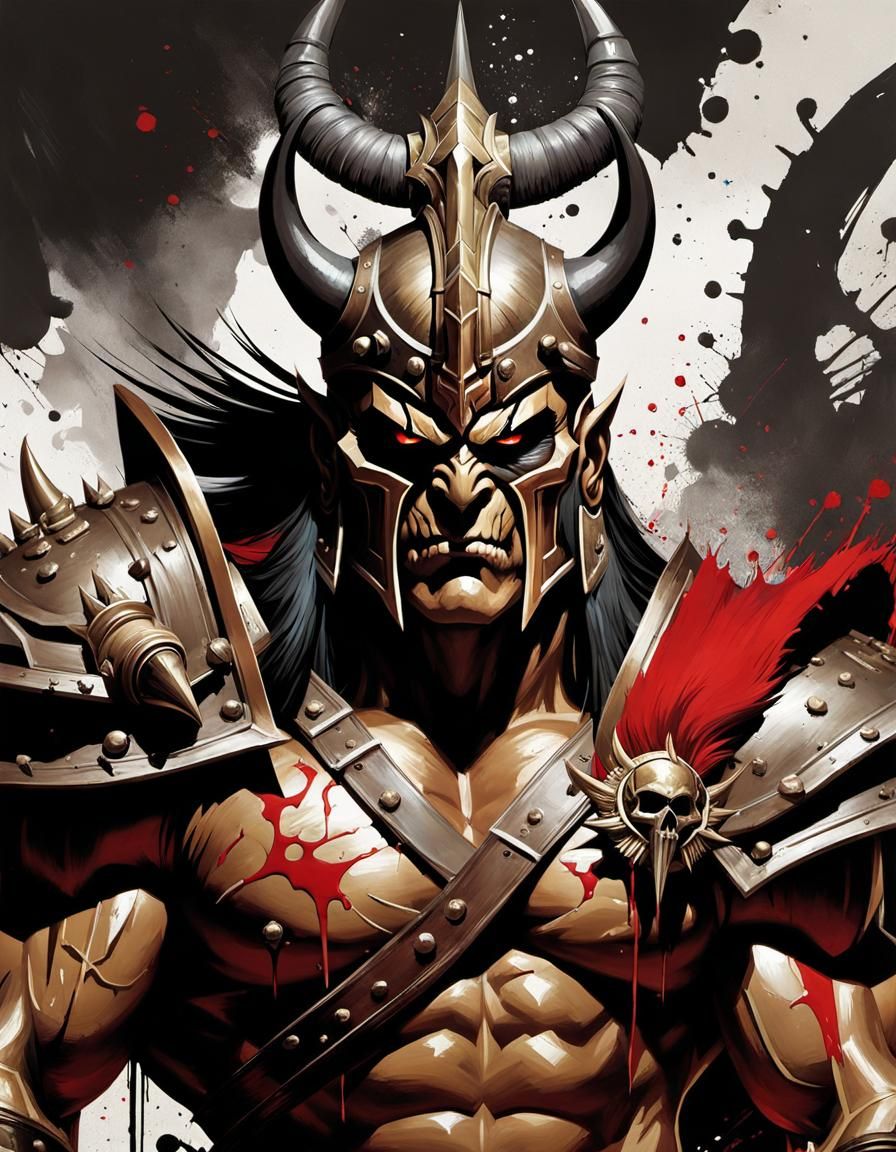 Shao Kahn Portrait with Skulls in Splash Art Style