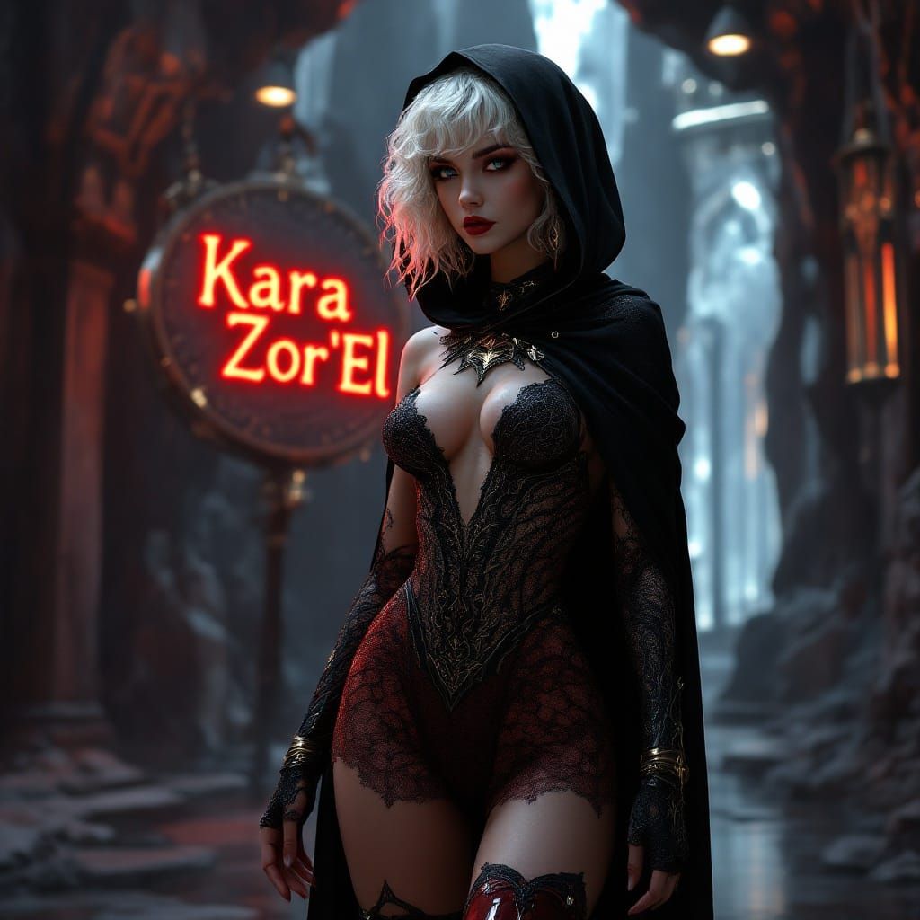 Goth Supergirl in Majestic Dark Fantasy Setting