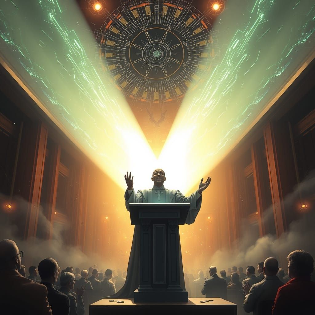 Technocratic Preacher in Futuristic Arcology
