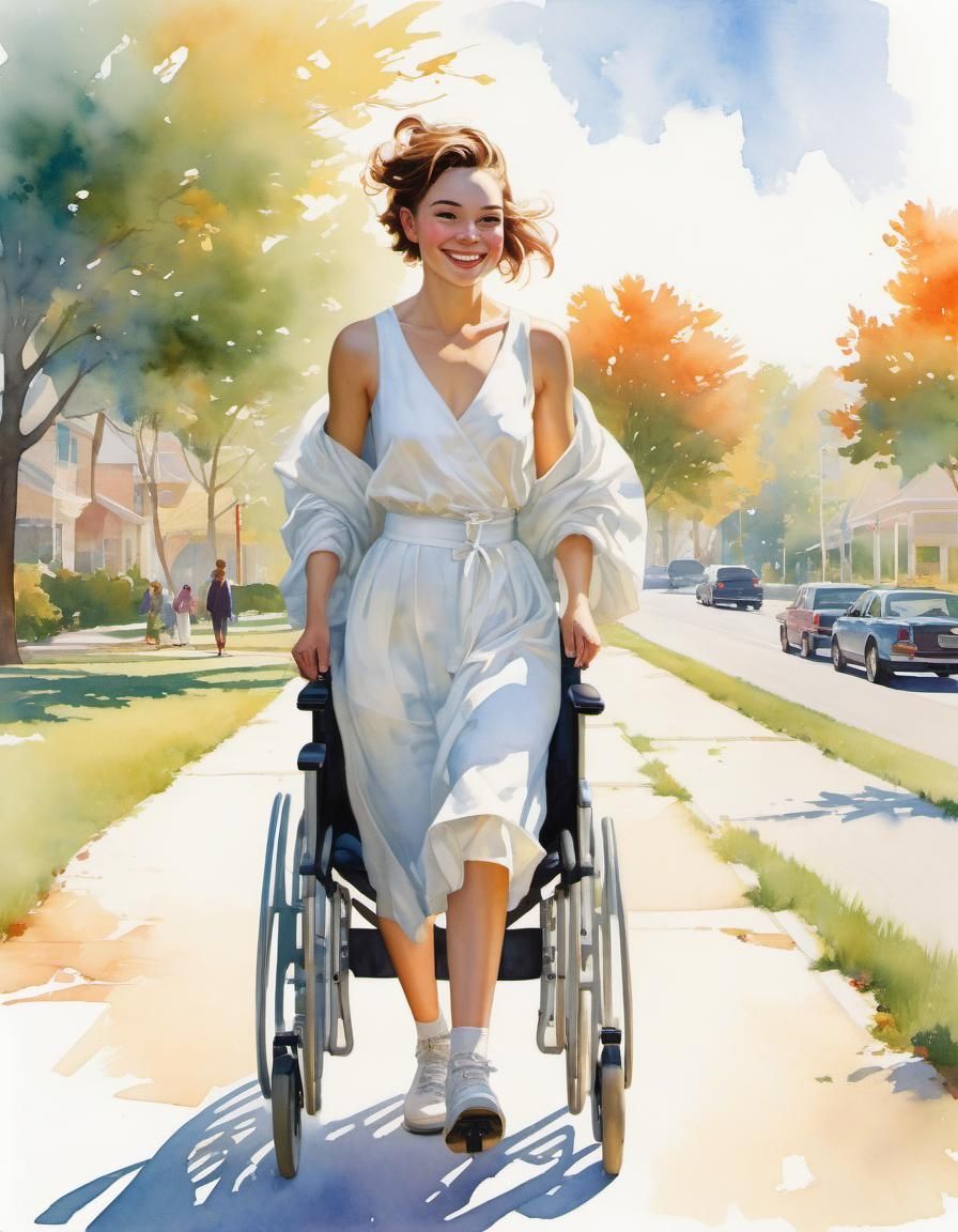 Empowered Person Walks in Park: Watercolor Vector Art