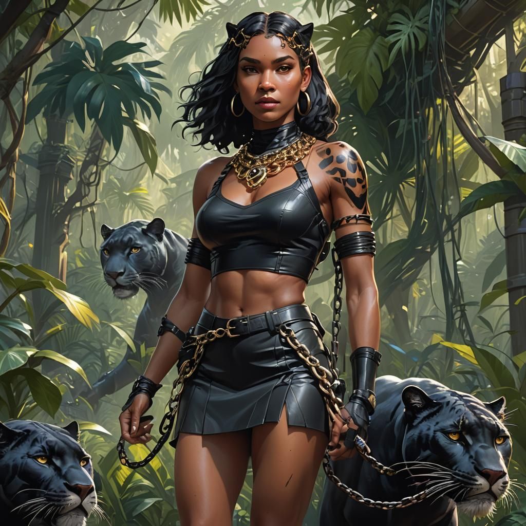 Hyperrealistic Black Panther Portrait in Jungle Style