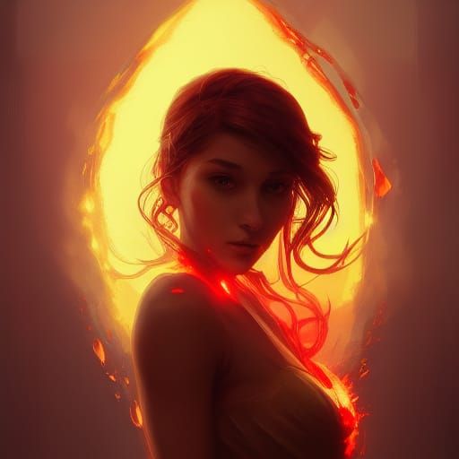 Fiery Heart Portrait in Hyperdetailed Digital Art Style