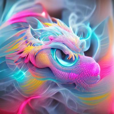 Pastel Neon Dragon in Swirling Smoke