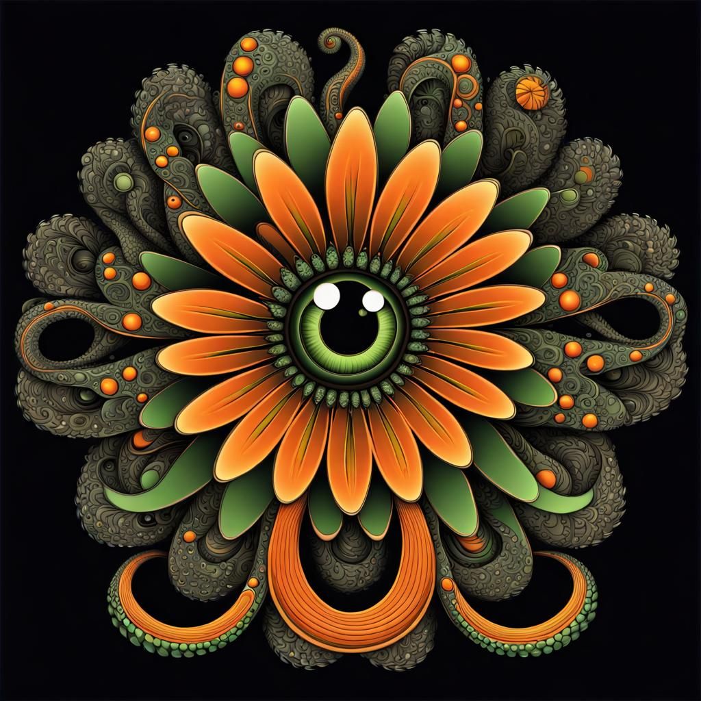 Neo-Primitivism Daisy with Tentacles and Snake