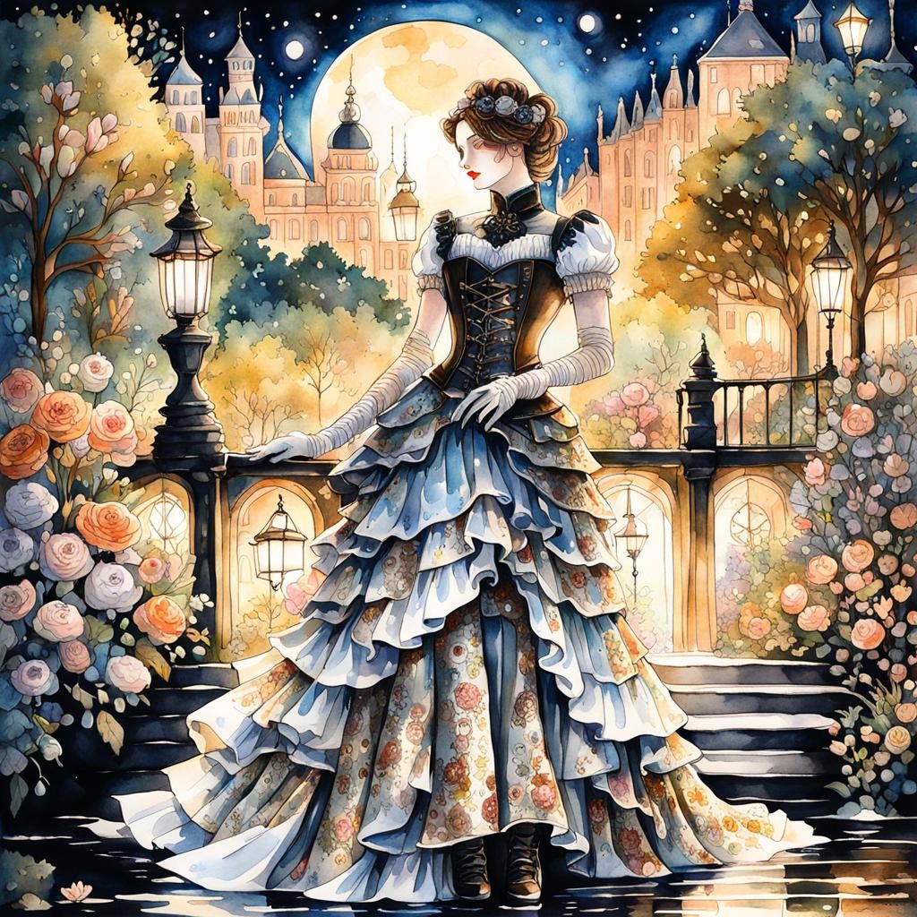 Steampunk Watercolor: Girl in Victorian Dress
