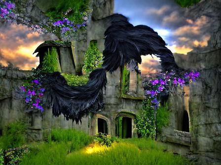 Raven Wings Shadow Castle in Fantasy Style