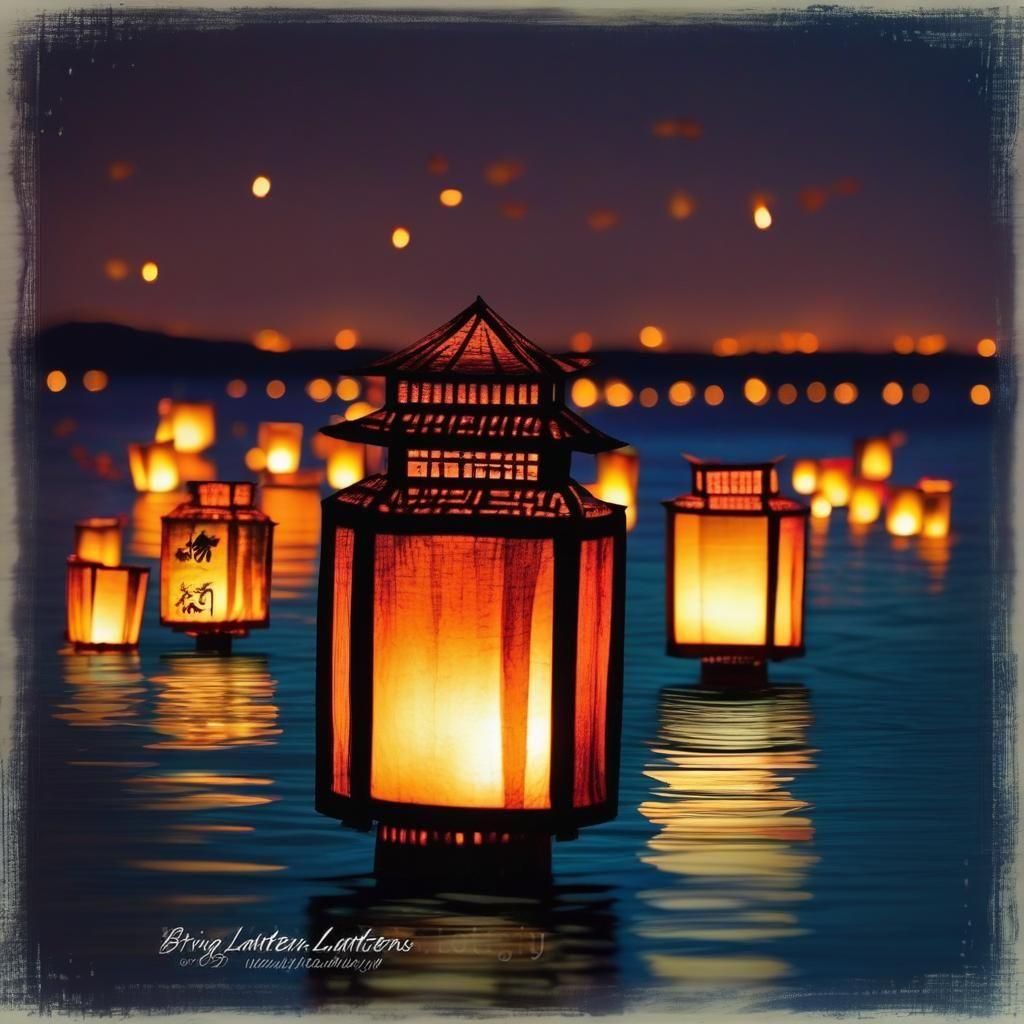 Calm waters bring water lanterns that glow from within givin...