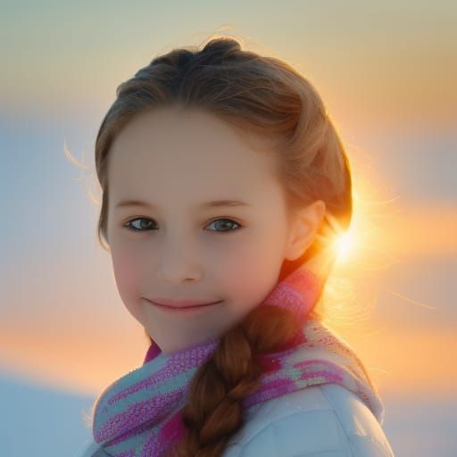 Winter Sunrise Silhouette of Six-Year-Old Girl