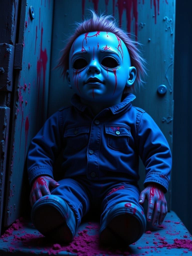 Cursed Michael Myers Voodoo Doll in Darkerrorcore Style