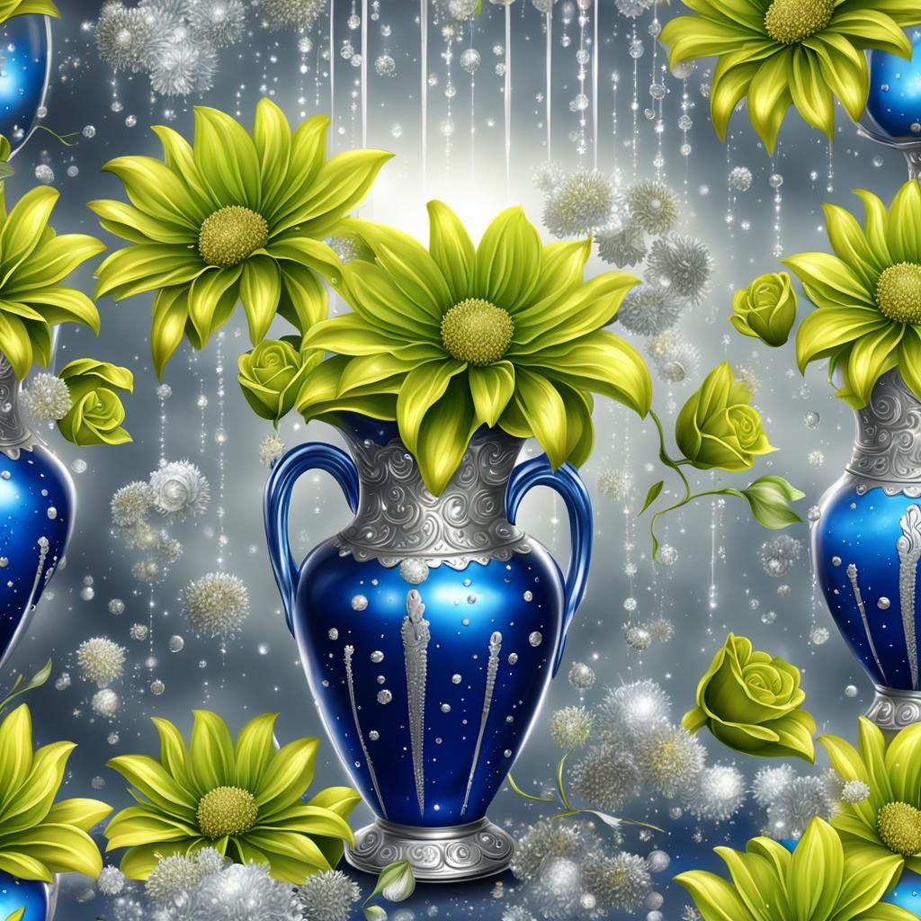 Lime Flowers in Vase with Gold Sprinklings