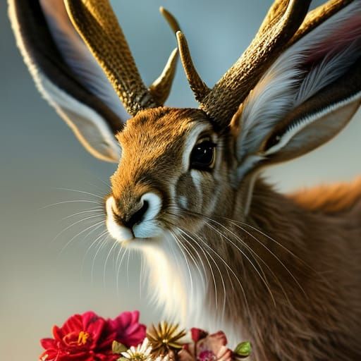 Enchanting Jackalope Portrait with Flower Crown