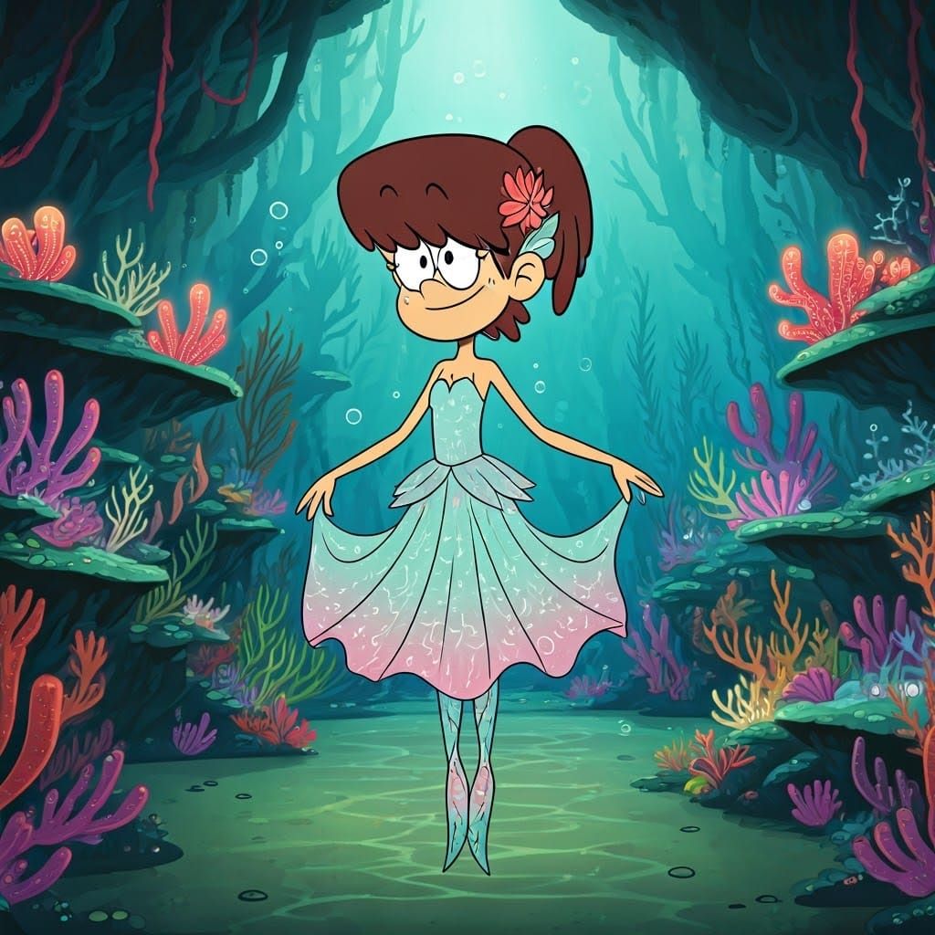 For the "Human Life Underwater" challenge, imagine Lynn Loud from The Loud House as an underwater fairy, twirling gracef...