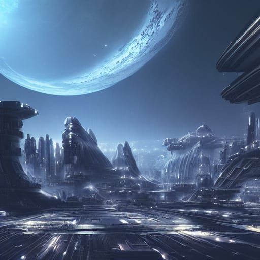 Futuristic Lunar City: Epic Digital Matte Painting