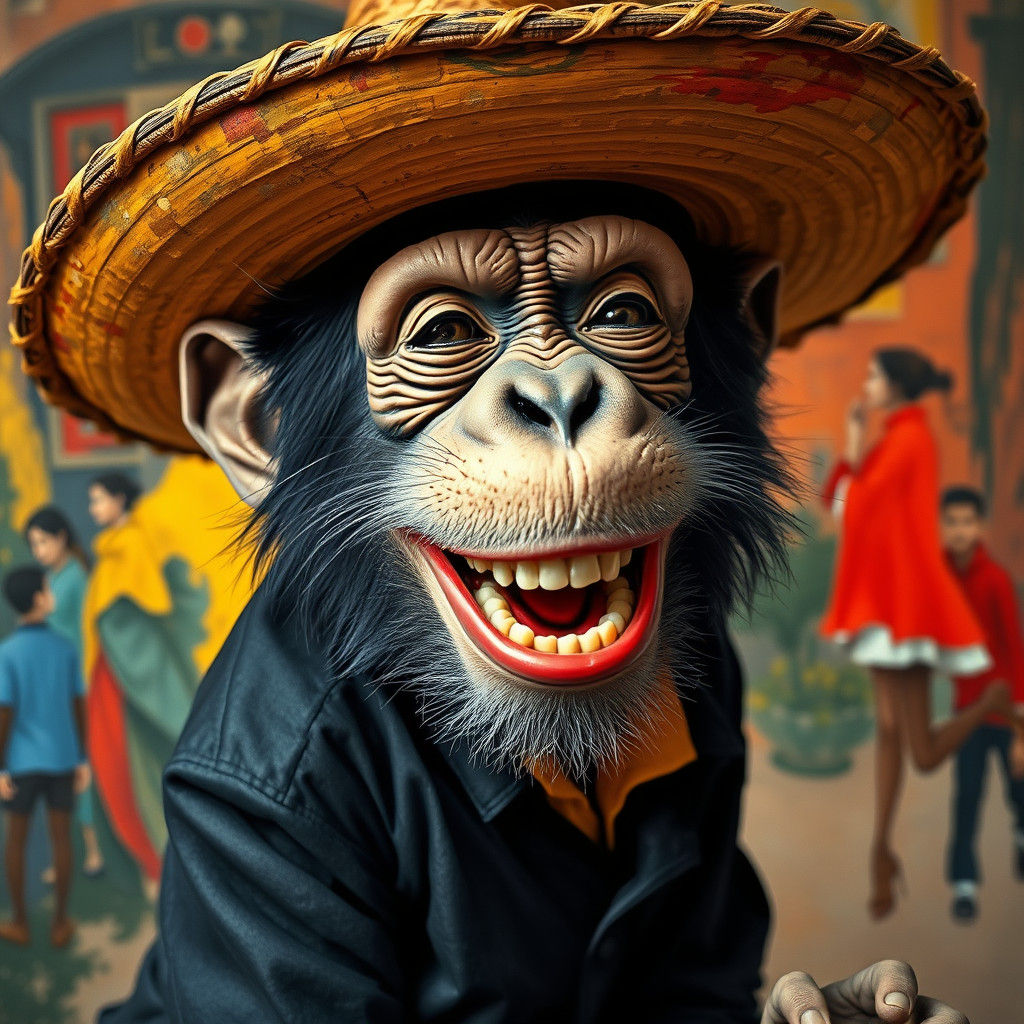 Laughing Monkey in Sombrero, Expressionist Abstract