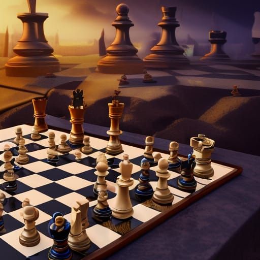 Detailed Chess Game Matte Painting in 8K