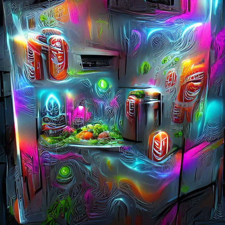 Dimensional Fridge: Hyperdetailed Neon Concept Art