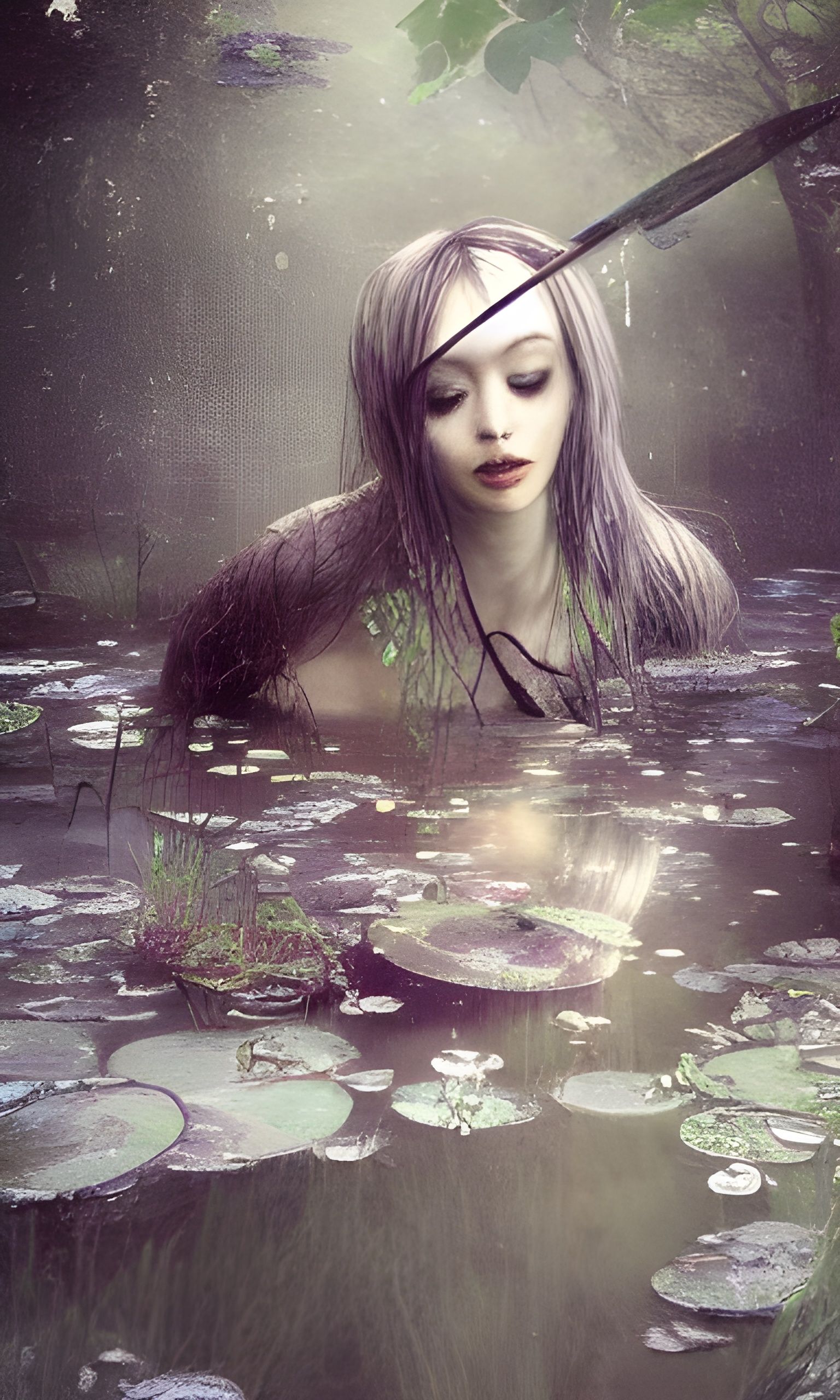 Swamp Goddess in Murky Water: Hyperrealistic Illustration