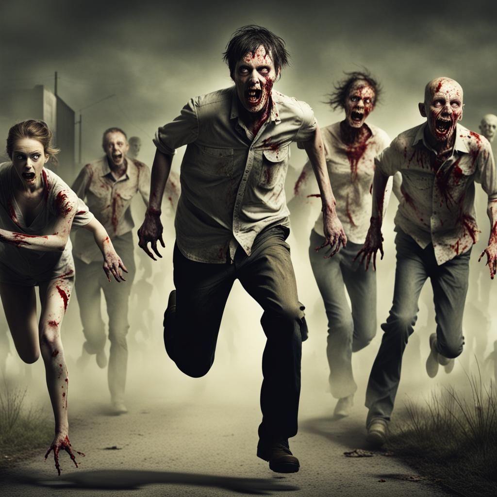 Humans Running from a Zombie Horde