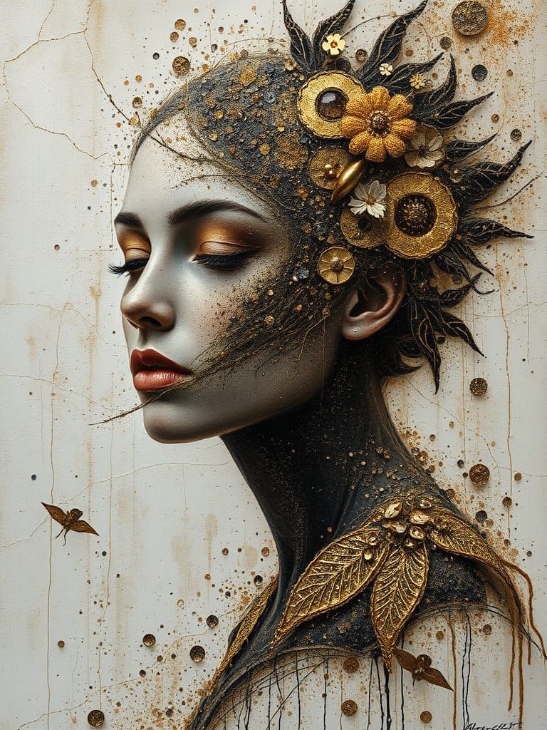 Ethereal Elemental Woman Portrait in Mixed Media